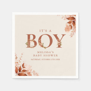 Serviette En Papier C'est un garçon - Lettre florale rustique Baby Sho