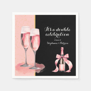 Serviette En Papier C'est une double fête Champagne Rose Anniversaire