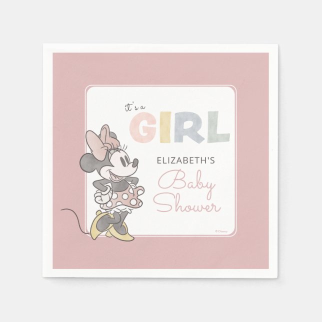Serviette En Papier C'est une fille ! Baby shower d'aquarelle Minnie M (Devant)