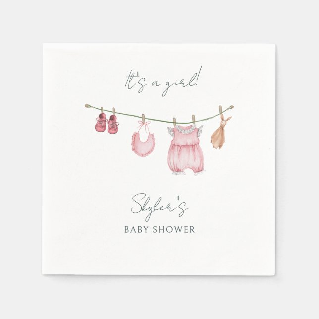 Serviette En Papier C'est une fille Baby shower d'aquarelle simple vêt (Devant)