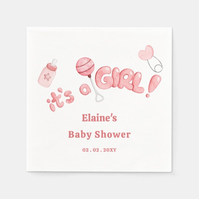 Serviette En Papier C'est une fille Baby Things Baby shower fille rose (Devant)