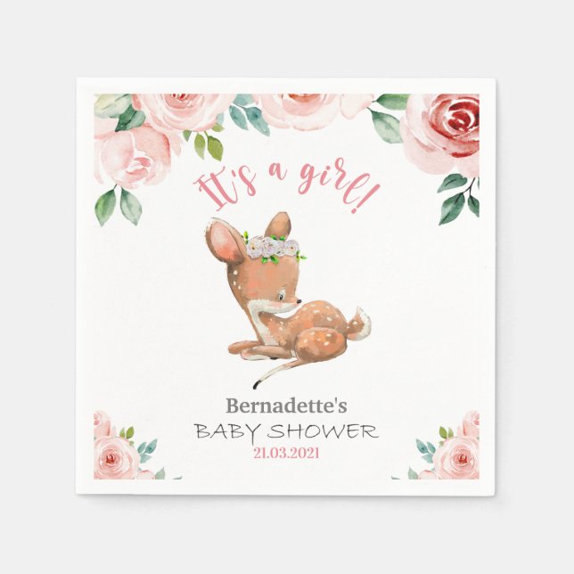 Serviette En Papier C'est une fille ! Cute Baby shower Faune (Devant)