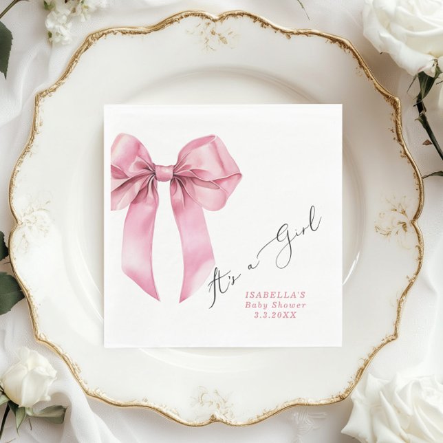 Serviette En Papier C'est une fille Elegant Pink Bow Baby shower (Créateur téléchargé)