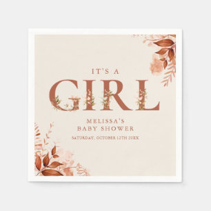 Serviette En Papier C'est une fille - Lettre florale rustique Baby Sho