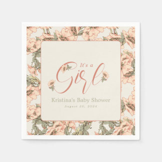 Serviette En Papier C'est une fille Rose sauvage rose botanique