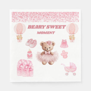 SERVIETTE EN PAPIER C'EST UNE OURS FILLE ROSE/BLANC 3 COUCHES STANDARD