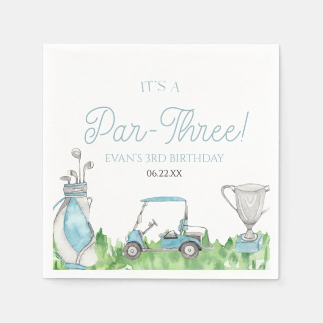 Serviette En Papier C'est une partie trois Blue Golf 3ème fête d'anniv (Devant)