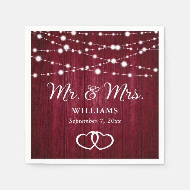 Serviette En Papier Chaîne Bourgogne Lights Coeurs Bois Rustique Maria (Devant)