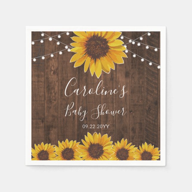 Serviette En Papier Chaîne de tournesols rustiques Lumières Baby showe (Devant)