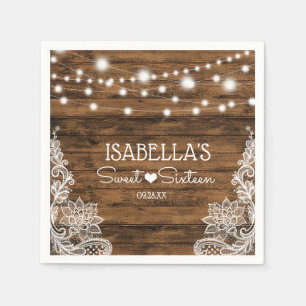 Serviette En Papier Chaîne Lumières bois et dentelle Sweet sixteen