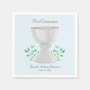 Serviette En Papier Chalice et Bleu Bleu Verdure Première communion