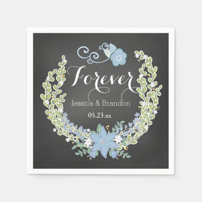 Serviette En Papier Chalkboard Blue Bells Forever Papier Mariage Napki (Devant)