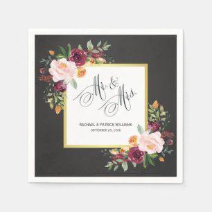 Serviette En Papier Chalkboard Floral Mariage M. et Mme.