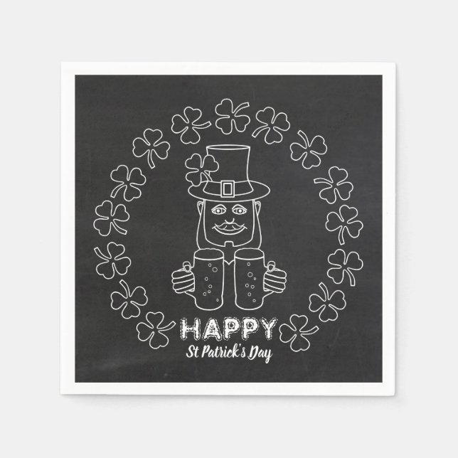 Serviette En Papier Chalkboard Leprechaun, St Patrick's Day Party (Devant)