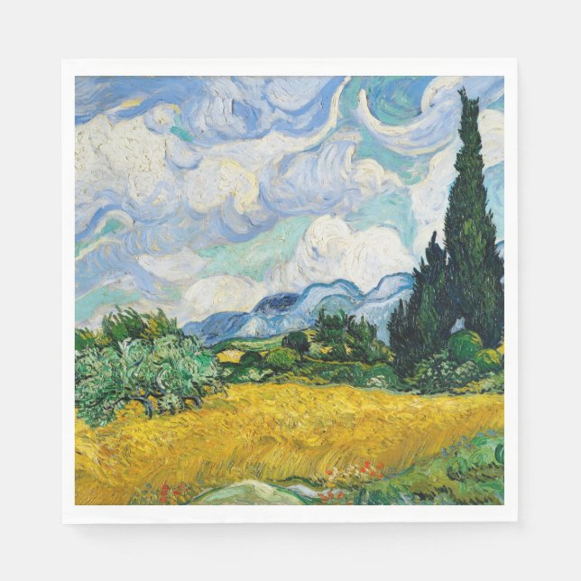 Serviette En Papier Champ de blé Van Gogh avec Cyprès. Impressionnisme (Devant)