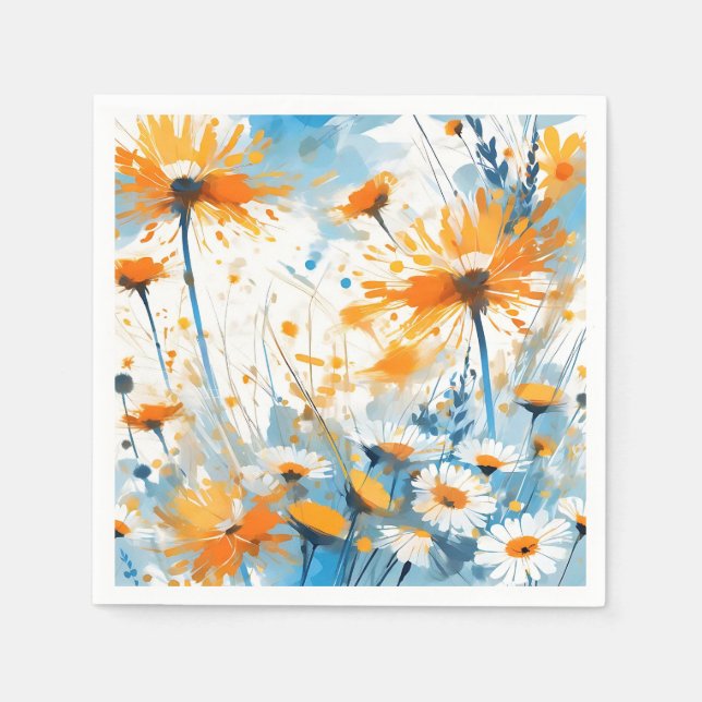 Serviette En Papier Champ de Fleur sauvage Breezy en Orange (Devant)