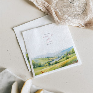 Serviette En Papier Champ de fleurs sauvages et montagnes mariage rust