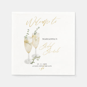 Serviette En Papier Champagne Bridal Brunch Gold Calligraphie Bienvenu
