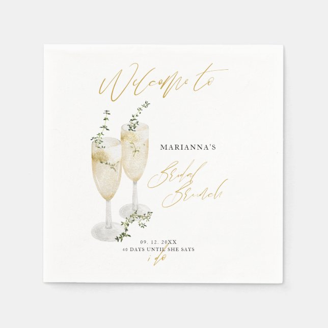 Serviette En Papier Champagne Bridal Brunch Gold Calligraphie Bienvenu (Devant)