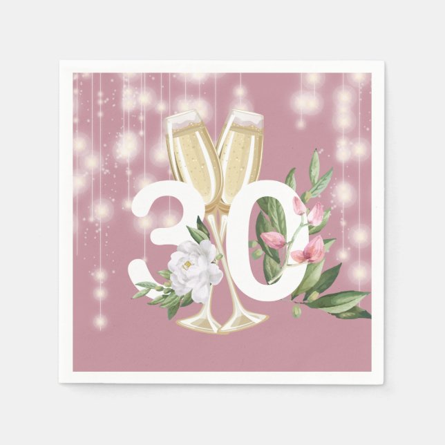 Serviette En Papier Champagne de luxe rose 30e anniversaire (Devant)