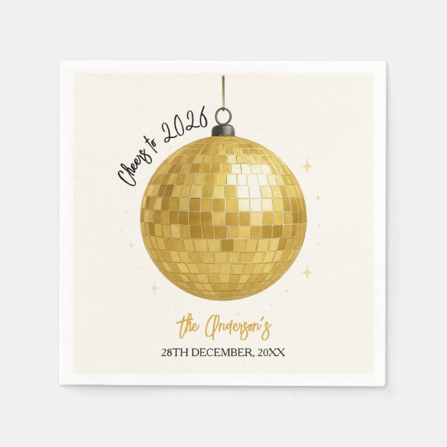Serviette En Papier Champagne Disco Ball 2026 New Year Eve (Devant)