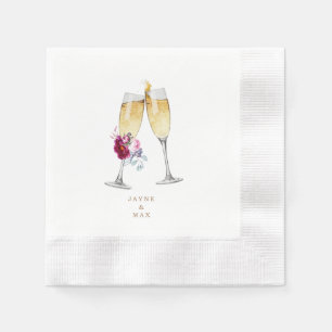 Serviette En Papier Champagne Florale Rose Elégant Mariage Bienvenue