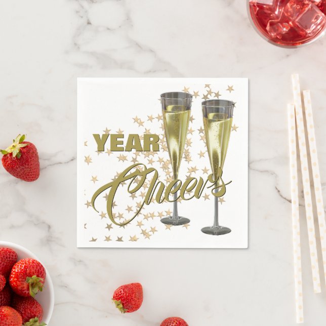 Serviette En Papier Champagne Flutes Custom Happy New Year (En situation)