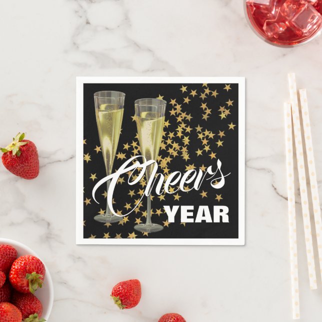 Serviette En Papier Champagne Flutes Custom Happy New Year (En situation)