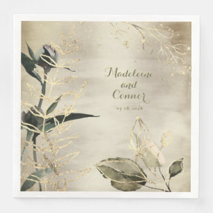 Serviette En Papier Champagne Gold Peony Garden Mariage élégant