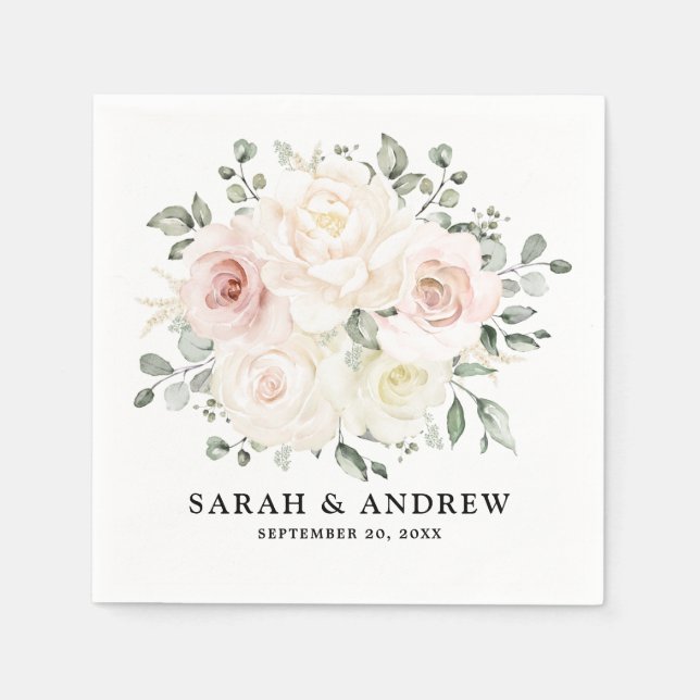 Serviette En Papier Champagne Ivory Blush rose Floral Mariage (Devant)
