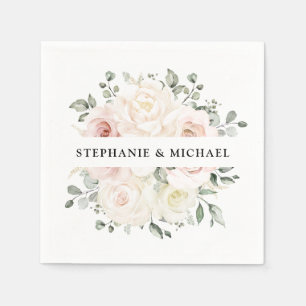 Serviette En Papier Champagne Ivory Blush rose Floral Mariage
