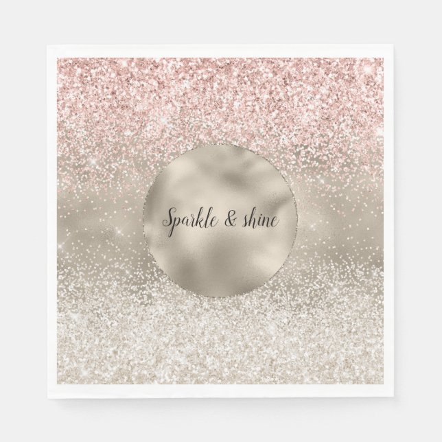 Serviette En Papier Champagne Or rose blanc brillant Parties scintilla (Devant)