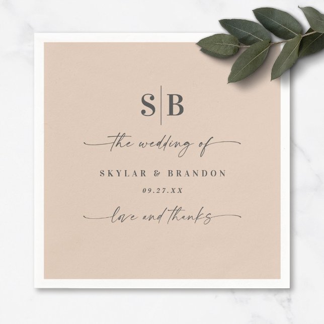 Serviette En Papier Champagne simple couleur solide Mariage monogramme (Créateur téléchargé)