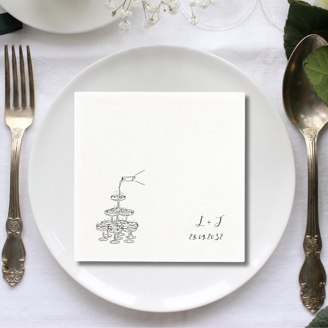 Serviette En Papier Champagne Tower Monogramme Mariage personnalisé Co (Créateur téléchargé)