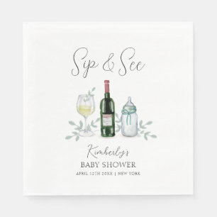 Serviette En Papier Champagne verdoyante Sip & Voir Baby shower