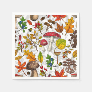 Serviette En Papier Champignons d'automne, feuilles, noix et baies sur