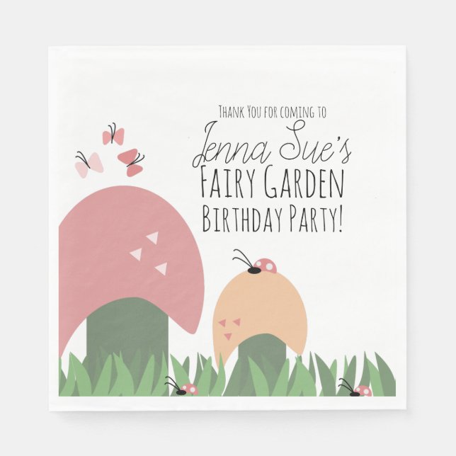 Serviette En Papier Champignons du jardin de fées Ladybugs Papillons (Devant)