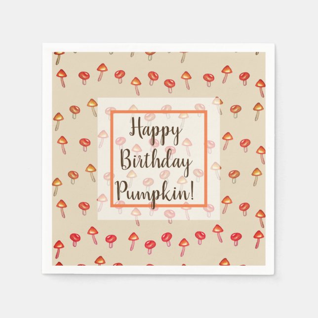 Serviette En Papier Champignons Joyeux Anniversaire Automne Art Papier (Devant)
