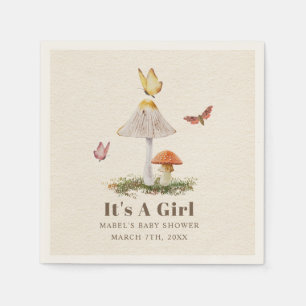 Serviette En Papier Champignons Papillons Woodland Girl Baby shower Na