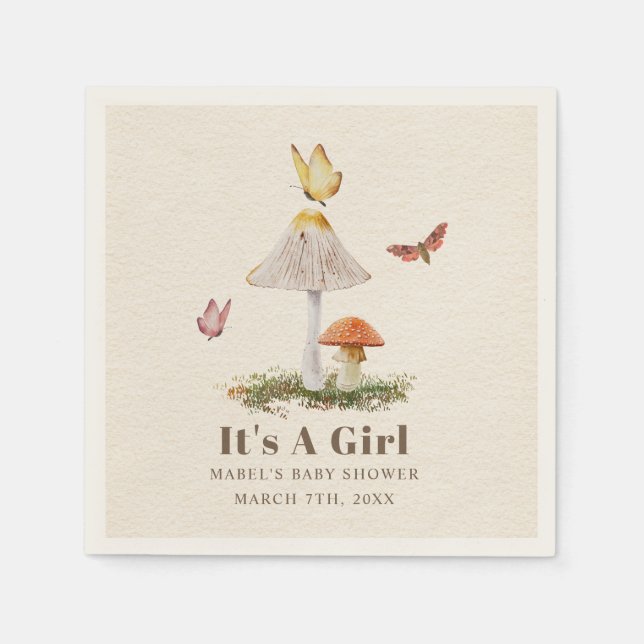 Serviette En Papier Champignons Papillons Woodland Girl Baby shower Na (Devant)