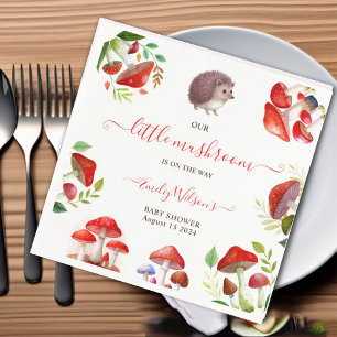 Serviette En Papier Champignons Rouge Aquarelle Forêt Baby shower rust