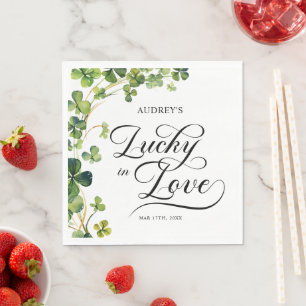 Serviette En Papier Chanceux en Amour Réception de Mariage Trèfle Vert