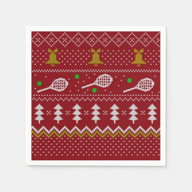 Serviette En Papier Chandail de Noël de Tennis Motif tricoté Rouge Noë (Devant)