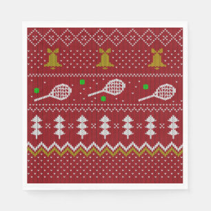 Serviette En Papier Chandail de Noël de Tennis Motif tricoté Rouge Noë