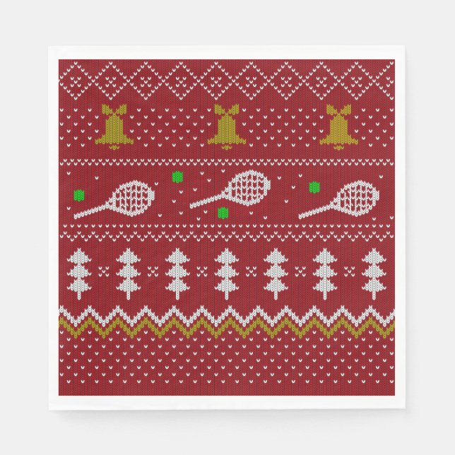 Serviette En Papier Chandail de Noël de Tennis Motif tricoté Rouge Noë (Devant)
