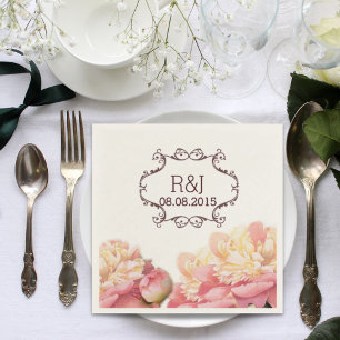 Serviette En Papier chandelier rose fleurs vintages mariage de printem