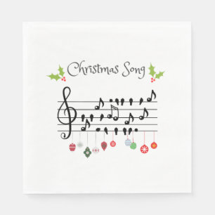 Serviette En Papier Chanson de Noël Notes de Musique Oiseaux et Houx