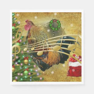 Serviette En Papier Chanter un coq vintage Chanter des chants de Noël