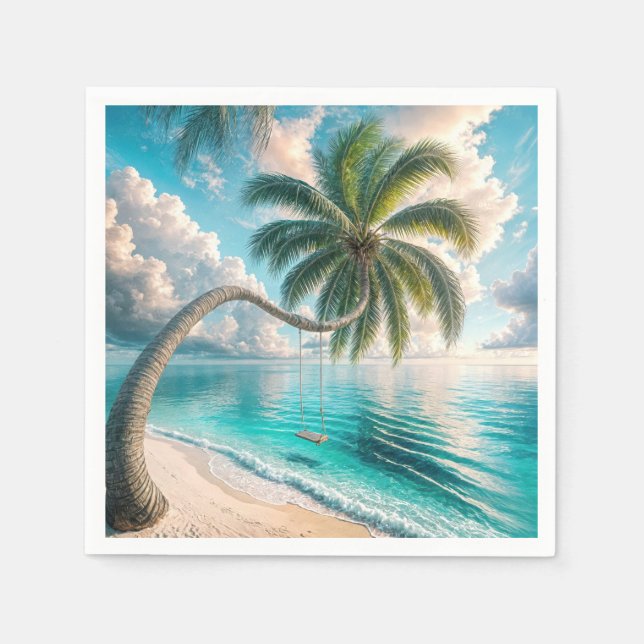 Serviette En Papier Chanteur Tropical Suspendu Du Palmier (Devant)