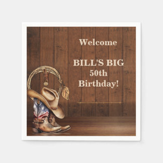 Serviette En Papier Chapeau de cowboy rustique masculin Bottes Bois We